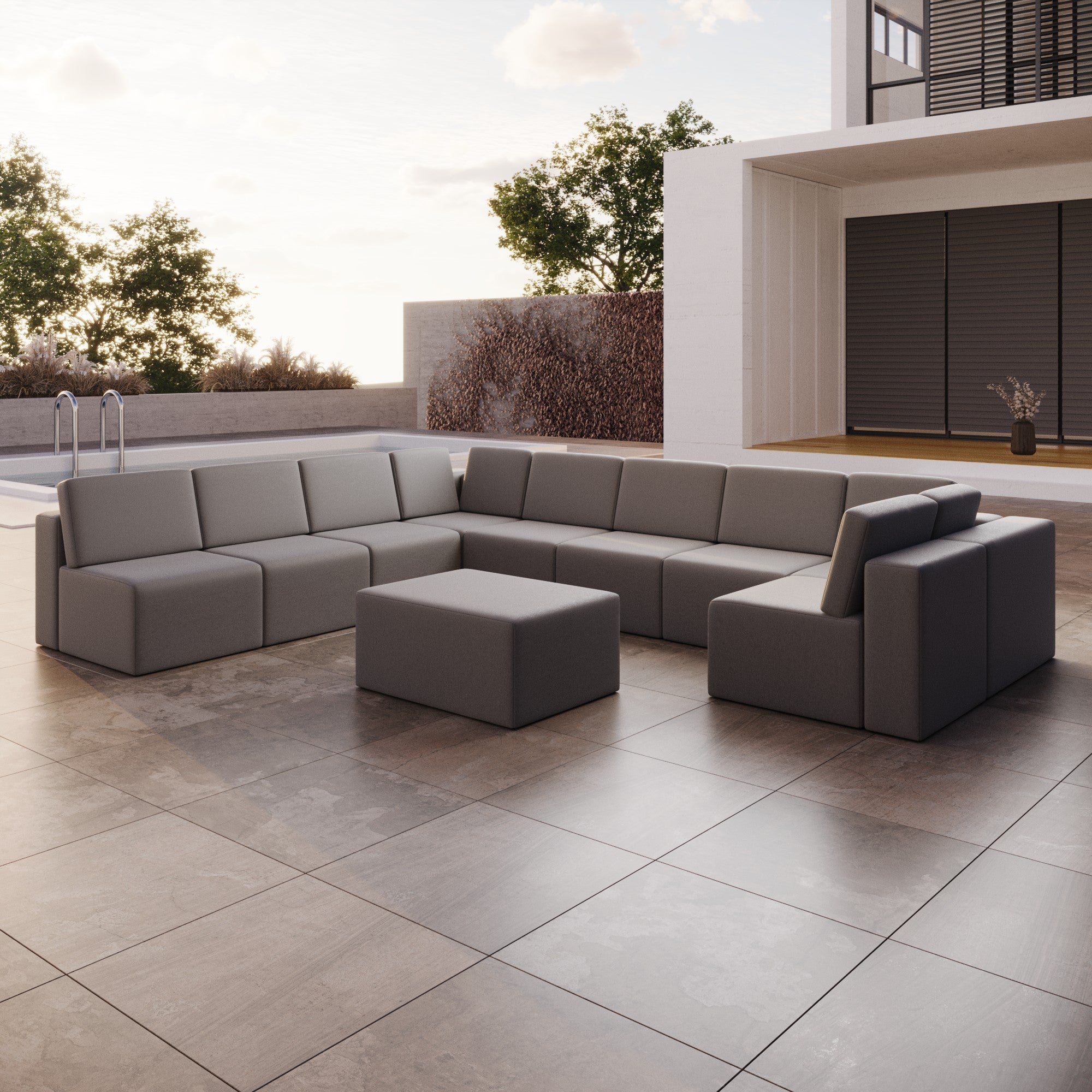 Modulaire tuinsofa Eden U gesloten met bijzettafelkruk