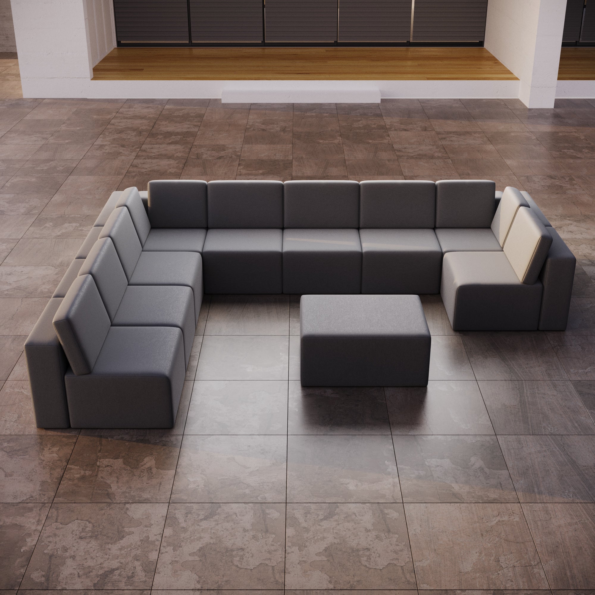Canapé de jardin modulable Eden U ouvert avec tabouret d'appoint