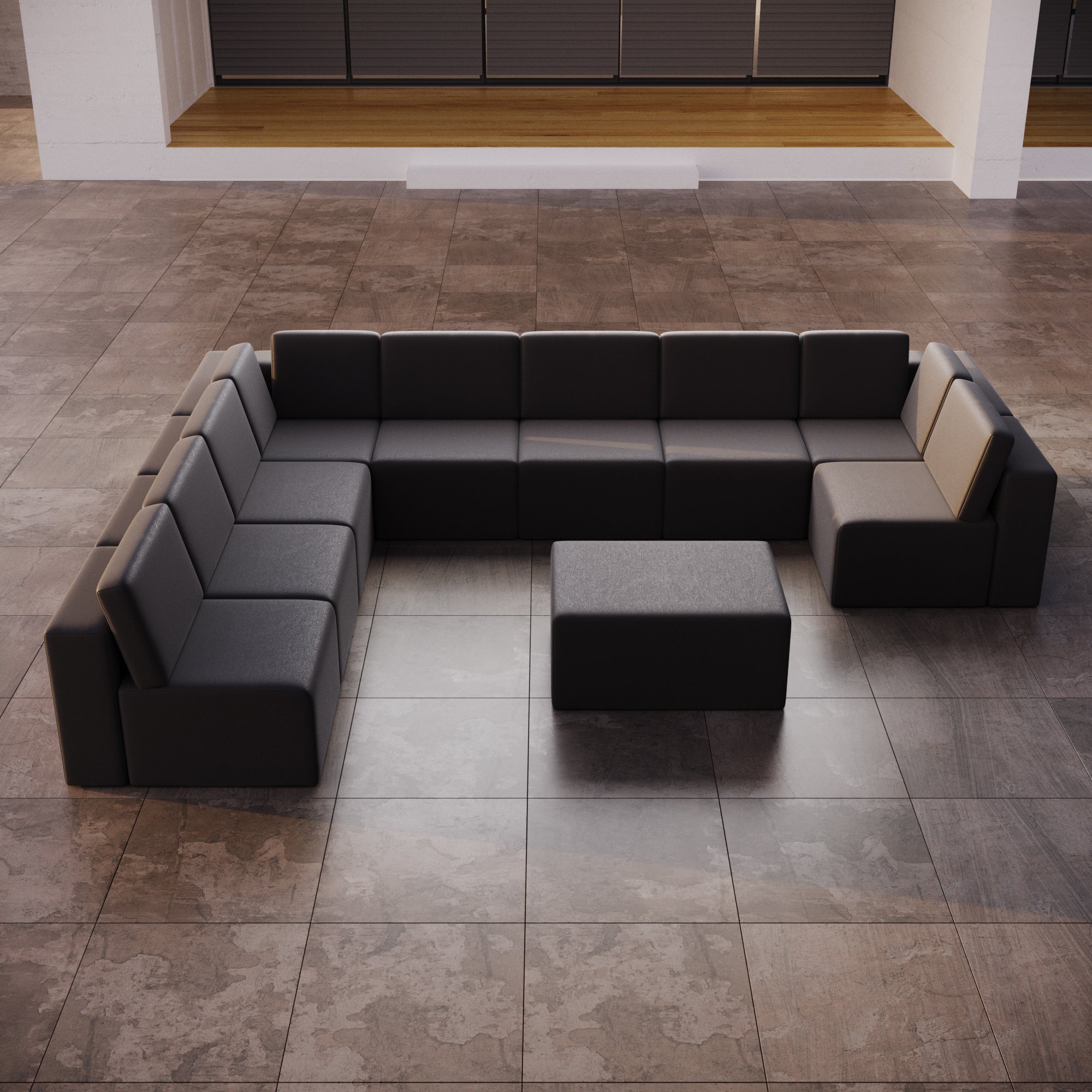 Canapé de jardin modulable Eden U ouvert avec tabouret d'appoint