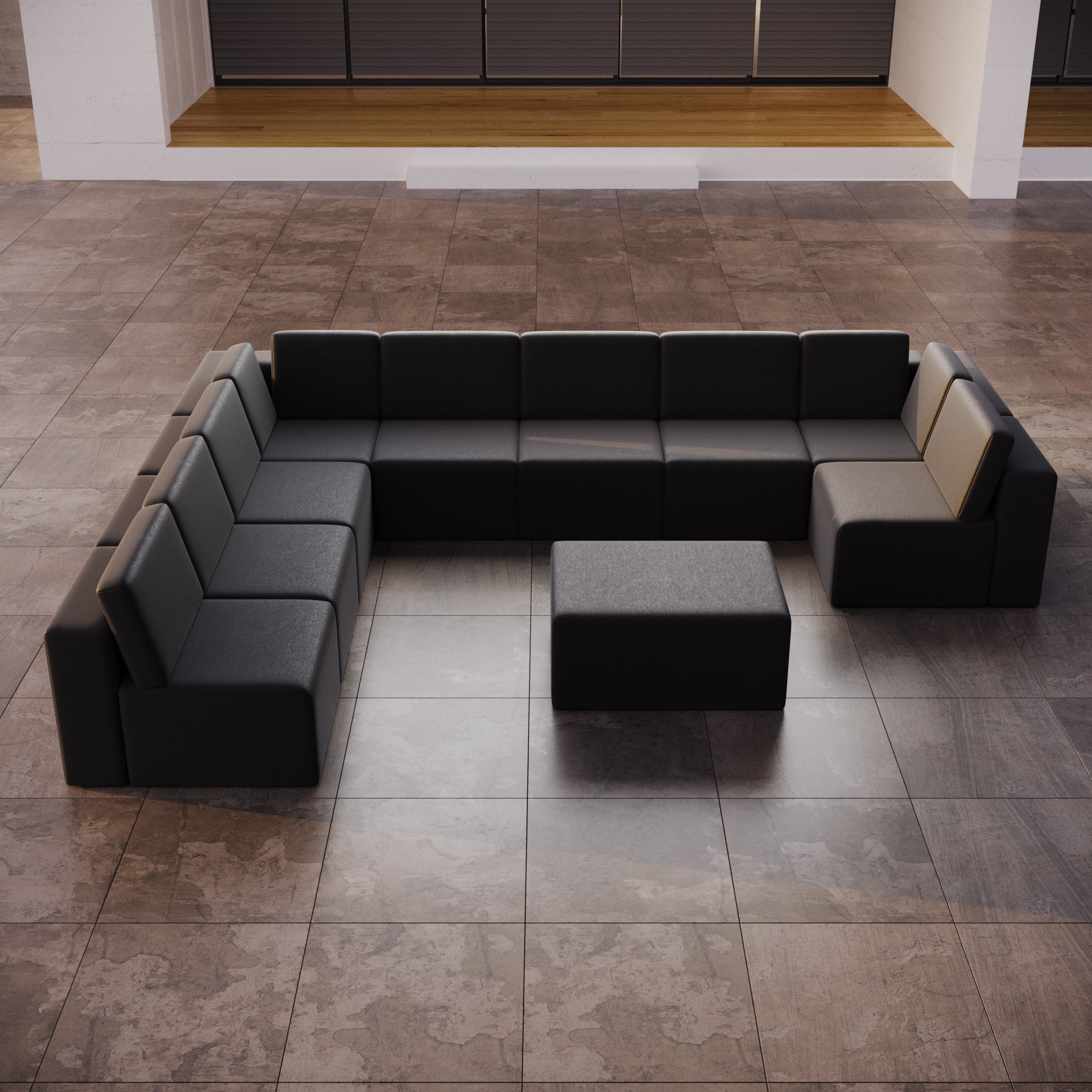 Canapé de jardin modulable Eden U ouvert avec tabouret d'appoint