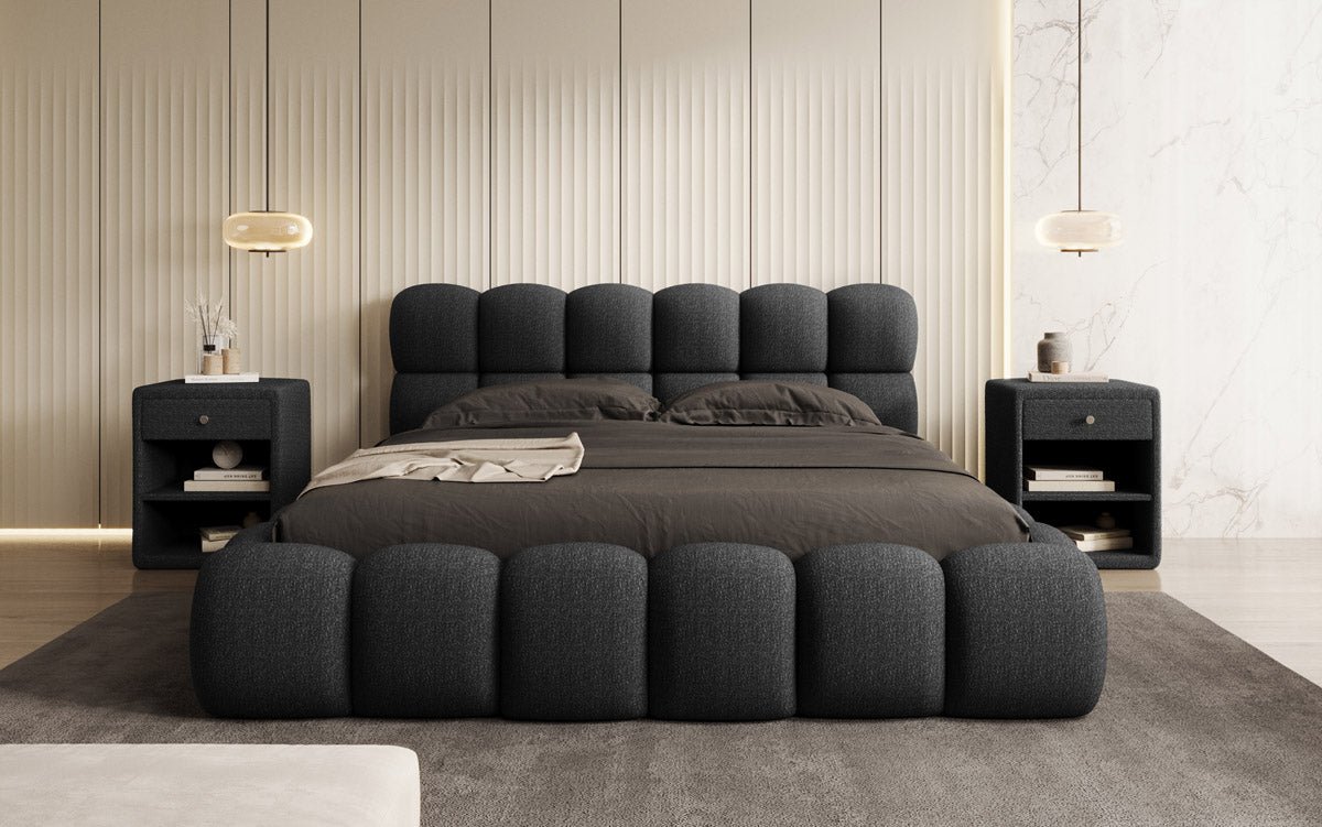 Designer gestoffeerd bed Boston Bouclé met opbergruimte inclusief montage