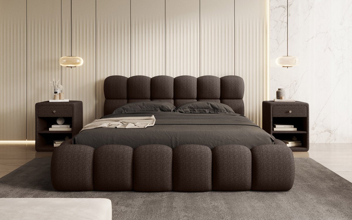 Designer gestoffeerd bed Boston Bouclé met opbergruimte inclusief montage
