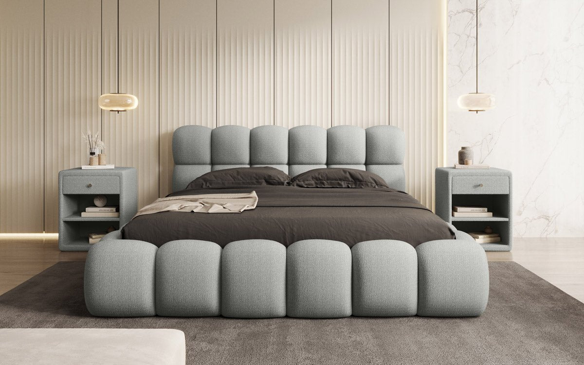 Designer gestoffeerd bed Boston Bouclé met opbergruimte inclusief montage