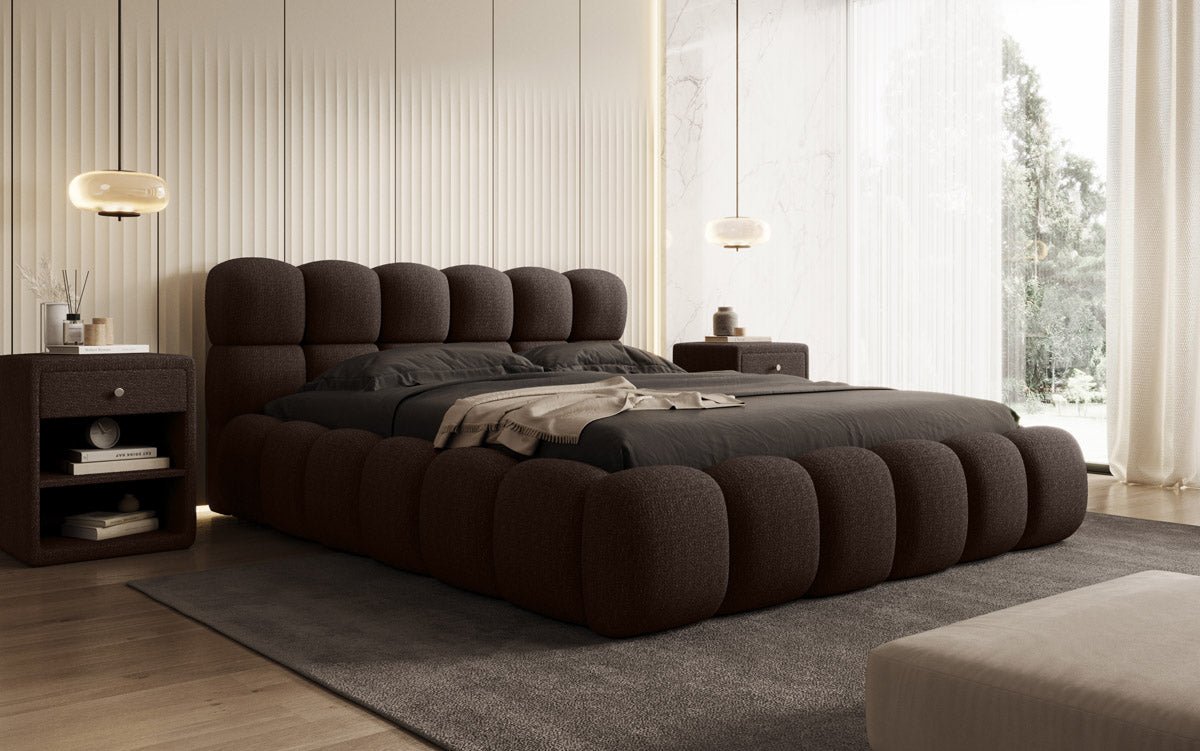 Designer gestoffeerd bed Boston Bouclé met opbergruimte inclusief montage