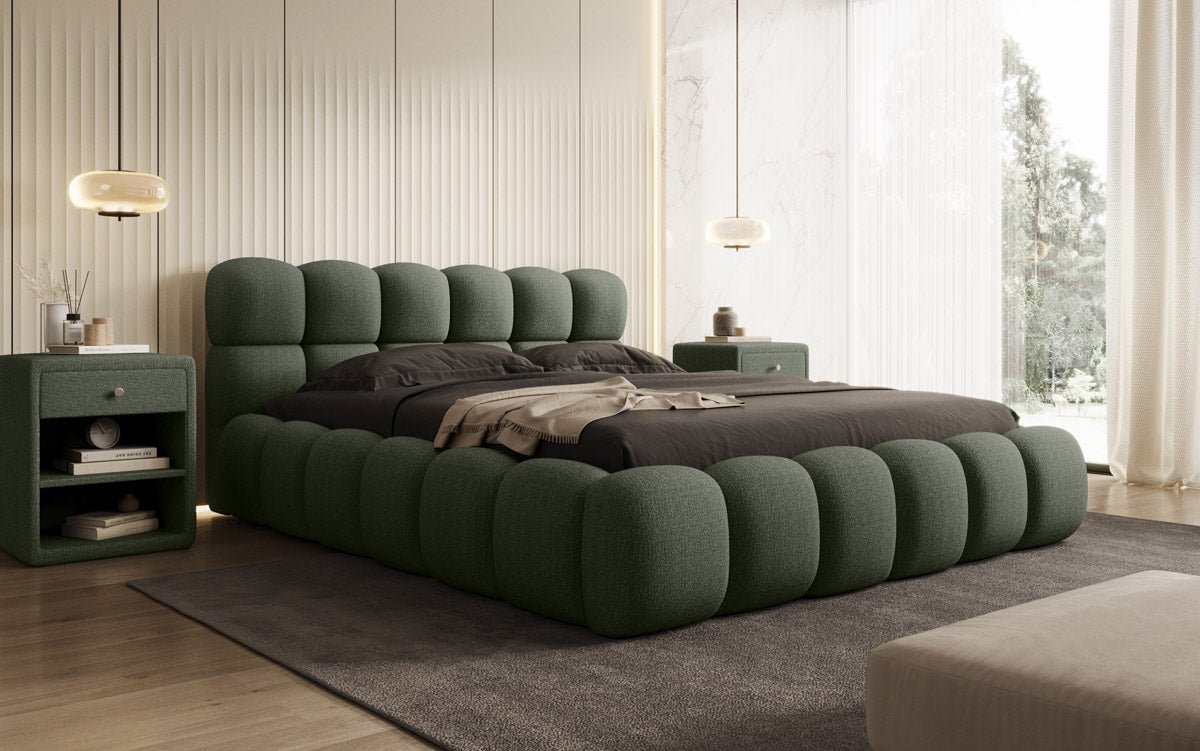 Designer gestoffeerd bed Boston Bouclé met opbergruimte inclusief montage
