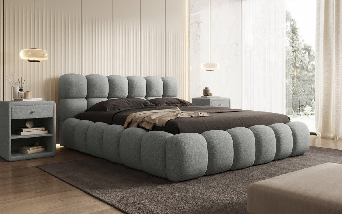 Designer gestoffeerd bed Boston Bouclé met opbergruimte inclusief montage