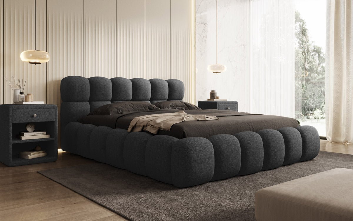 Designer gestoffeerd bed Boston Bouclé met opbergruimte inclusief montage