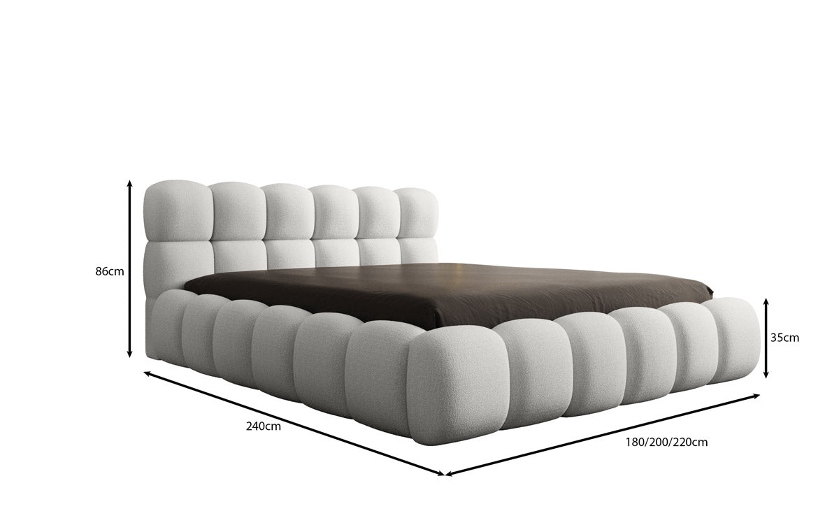 Designer gestoffeerd bed Boston Bouclé met opbergruimte inclusief montage