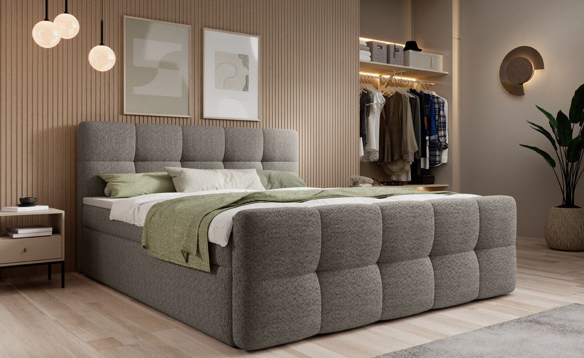 Boxspringbett Cozy Bouclé mit Stauraum