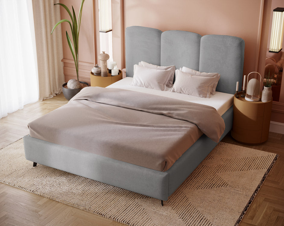 Designer gestoffeerd bed Mirella in fluweel zonder opbergruimte