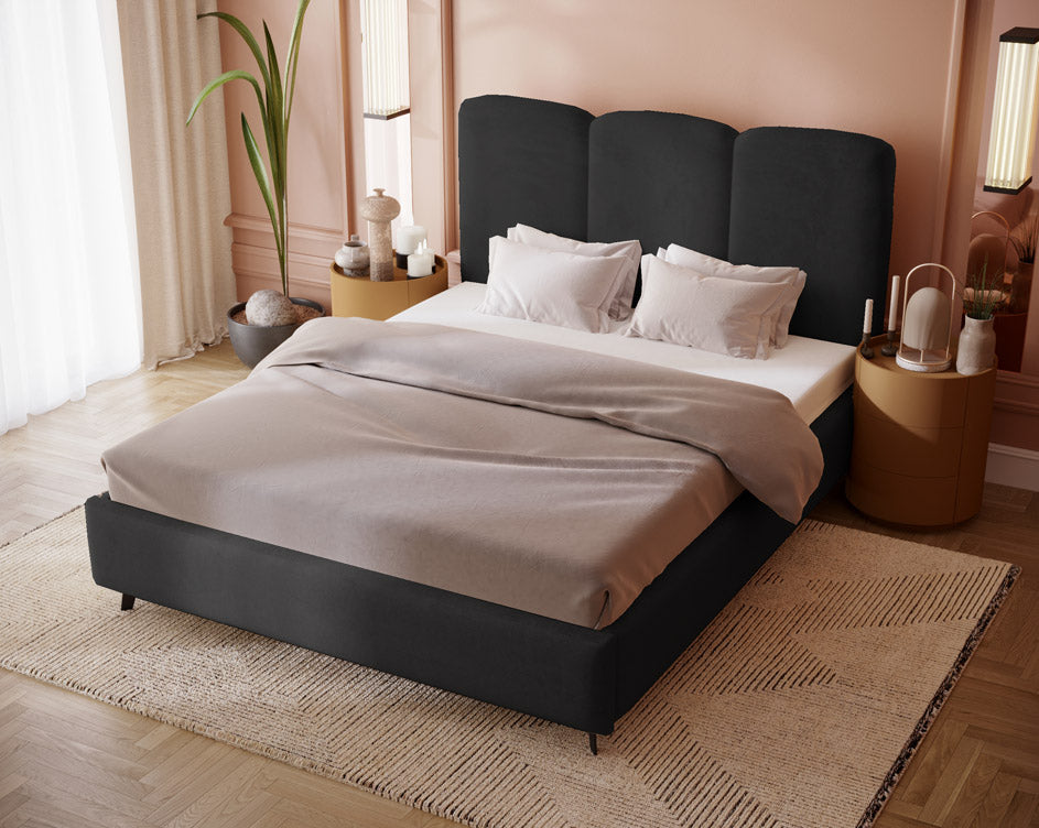 Designer gestoffeerd bed Mirella in fluweel zonder opbergruimte