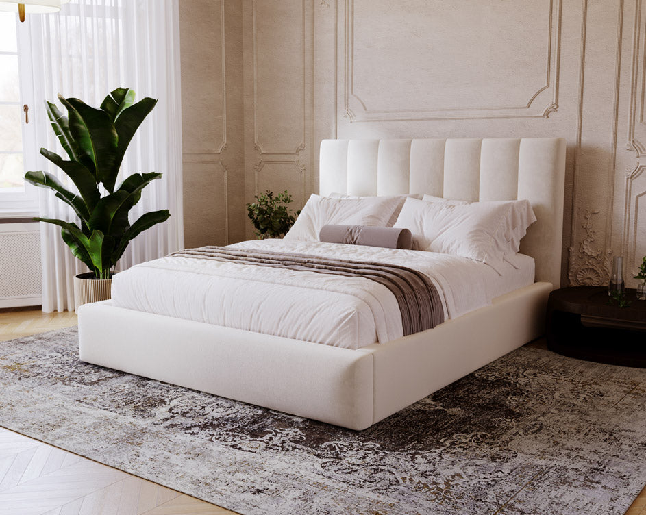 Designer gestoffeerd bed Lunera in fluweel met opbergruimte