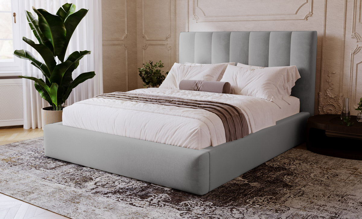 Designer gestoffeerd bed Lunera in fluweel met opbergruimte