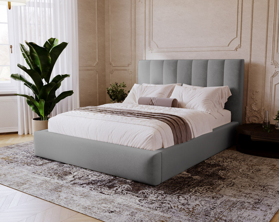 Designer gestoffeerd bed Lunera in fluweel met opbergruimte