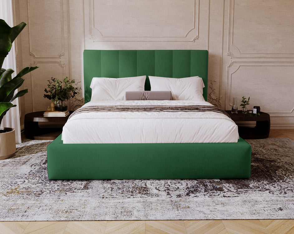 Designer gestoffeerd bed Lunera in fluweel met opbergruimte