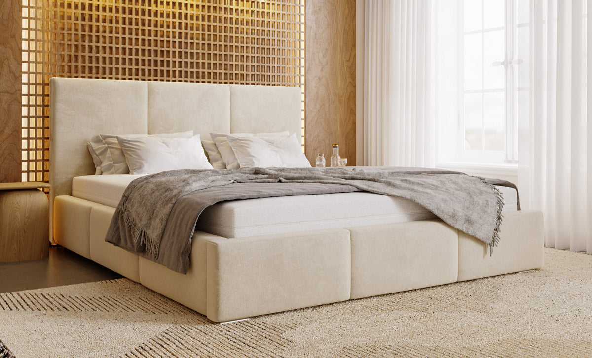 Designer gestoffeerd bed Majestic in fluweel met opbergruimte