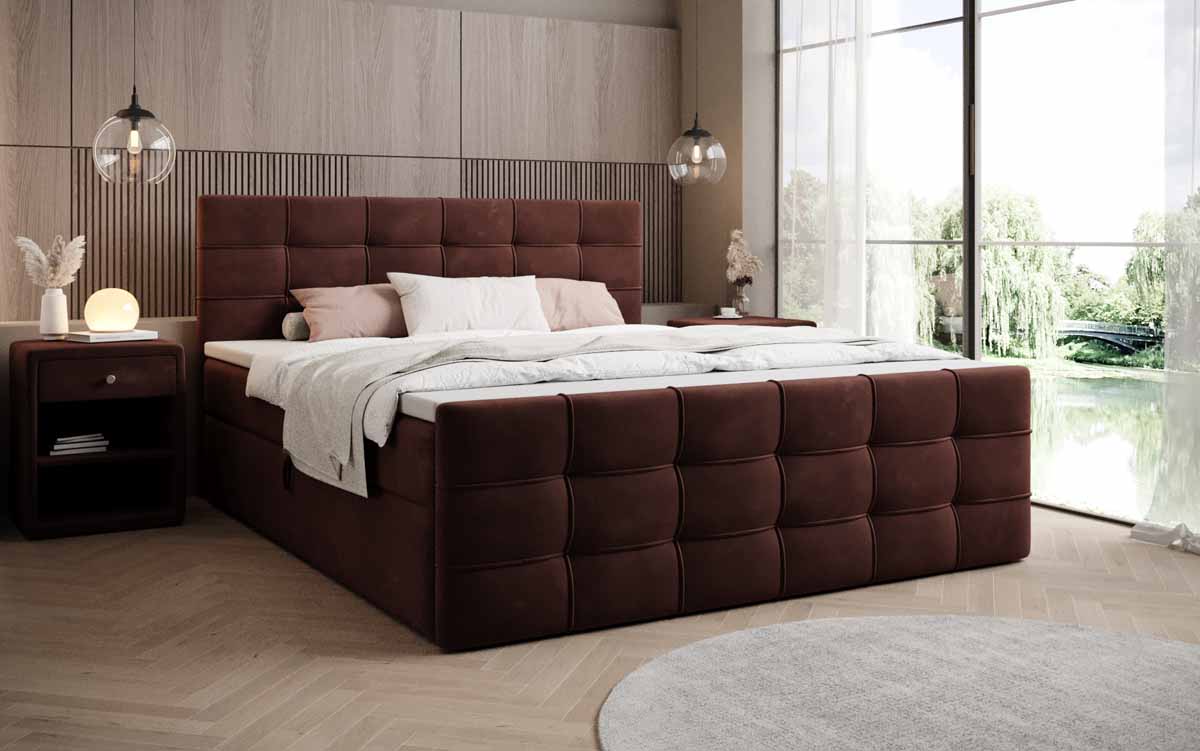 Boxspringbett Luxor Samt mit Stauraum - Luxusbetten24