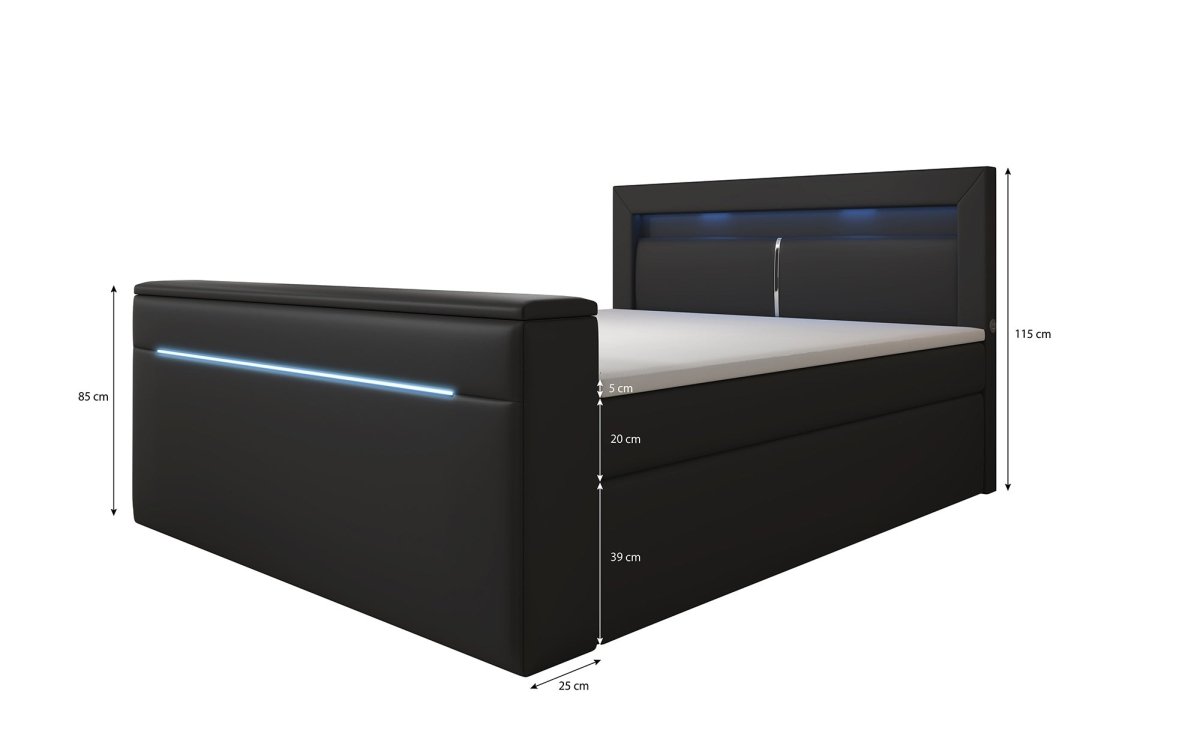 Boxspringbett Reposito mit TV Lift, USB, LED und Stauraum - Luxusbetten24