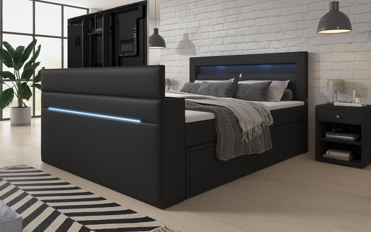 Boxspringbett Reposito mit TV Lift, USB, LED und Stauraum - Luxusbetten24