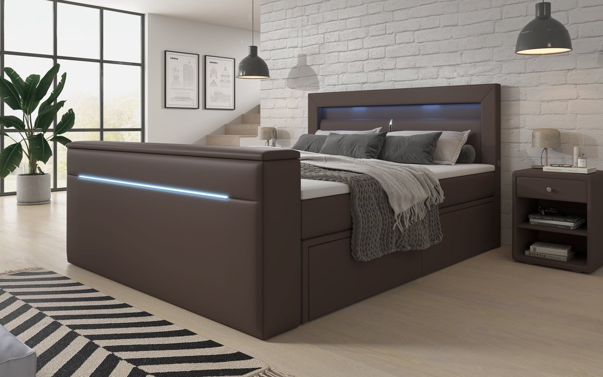 Boxspringbett Rinori mit TV Lift, USB, LED und Stauraum - Luxusbetten24