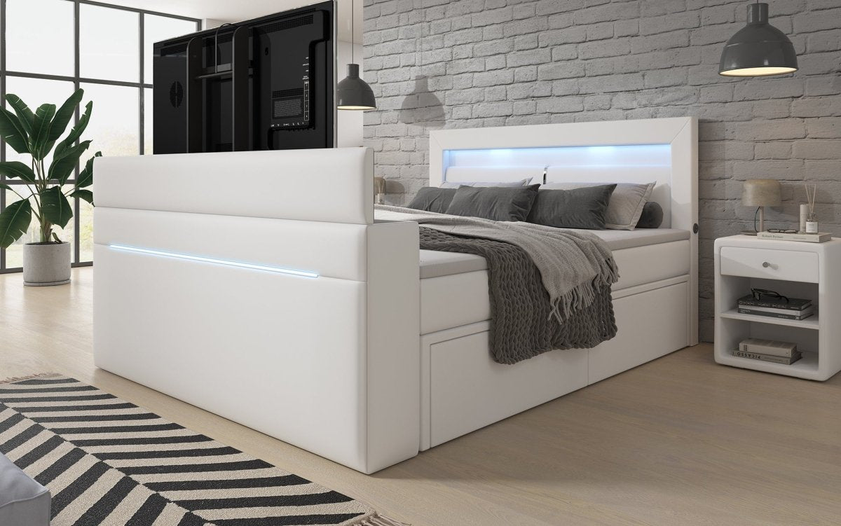 Boxspringbett Rinori mit TV Lift, USB, LED und Stauraum - Luxusbetten24