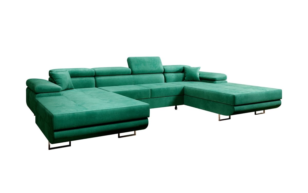 Designer Sofa Calvera U mit Schlaf- und Klappfunktion (Samt) - Luxusbetten24