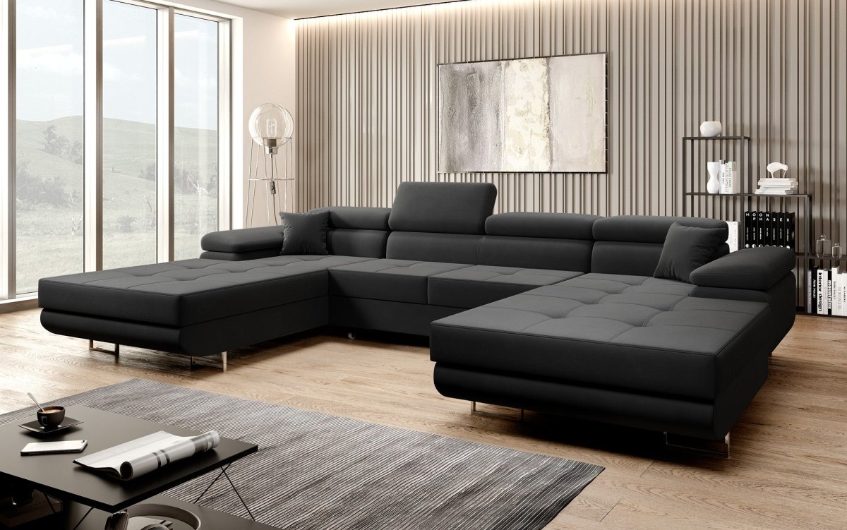 Designer Sofa Calvera U mit Schlaf - und Klappfunktion (Samt) - Luxusbetten24