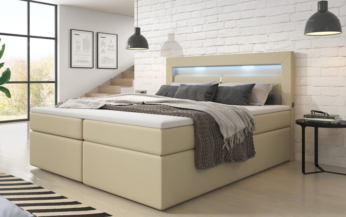 OUTLET - Boxspringbett Repos mit LED und USB - Luxusbetten24