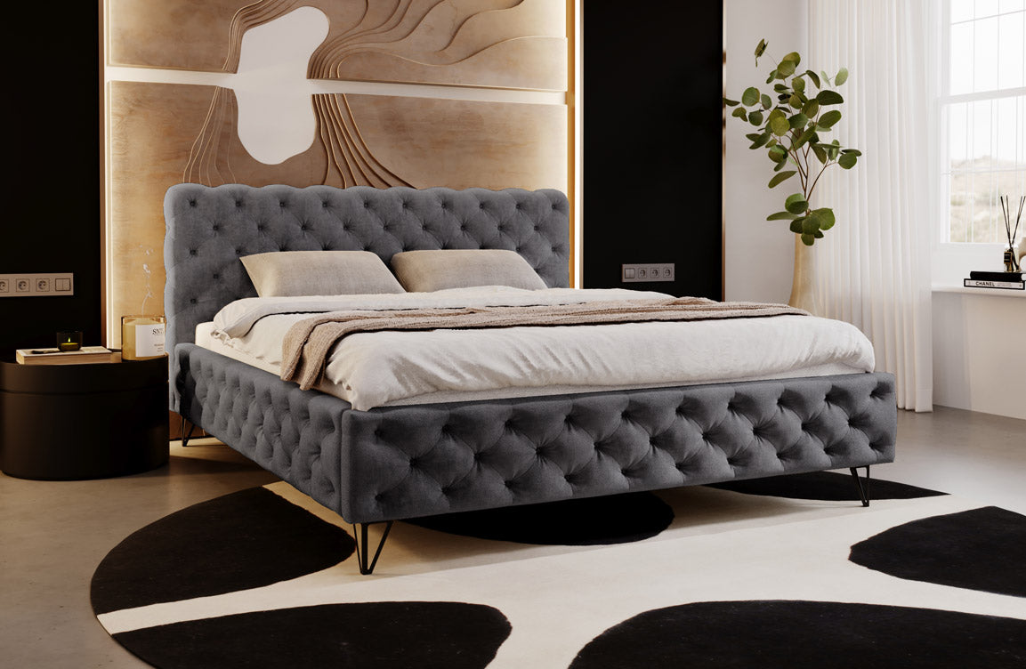 Designer gestoffeerd bed Sienna in fluweel zonder opbergruimte