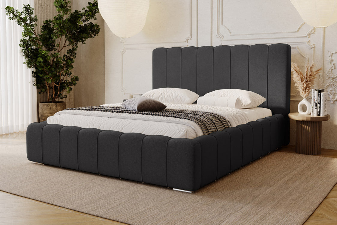 Designer gestoffeerd bed Alvano in fluweel met opbergruimte