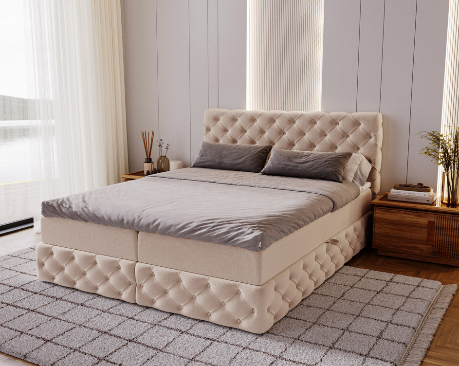 Boxspringbed Eden in fluweel met opbergruimte