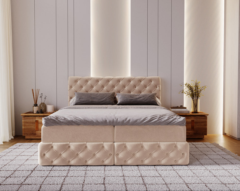 Boxspringbed Eden in fluweel met opbergruimte