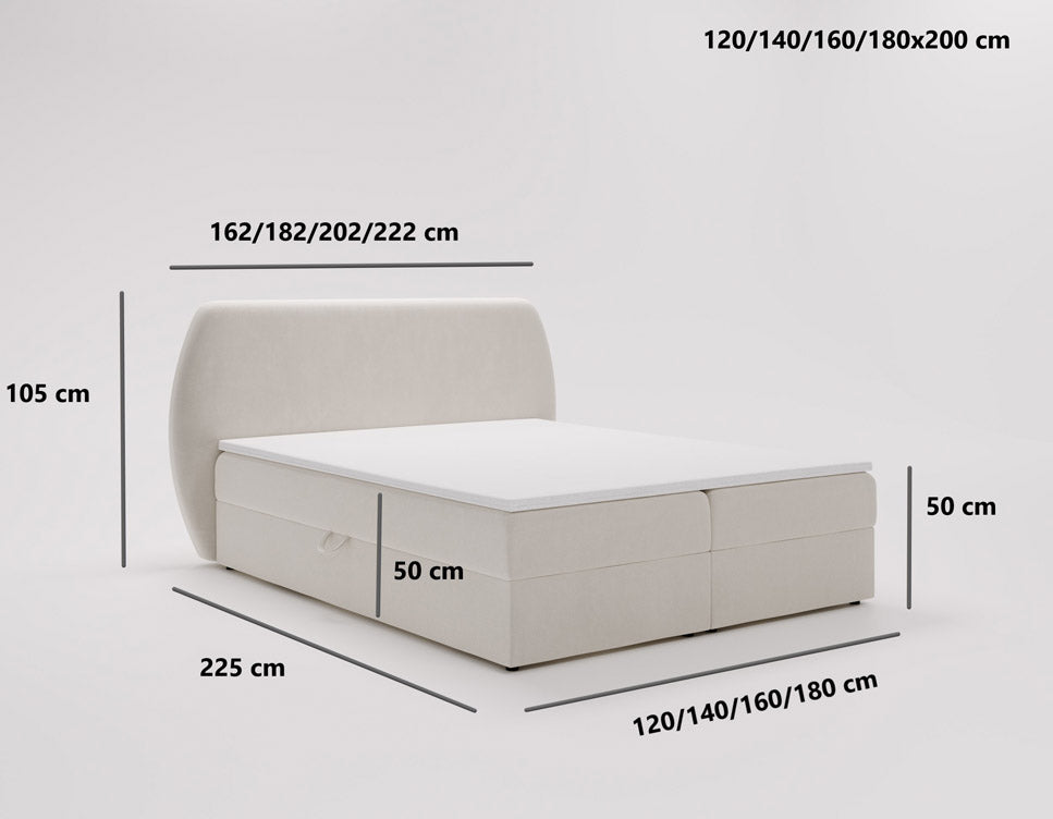 Boxspringbed Pure in fluweel met opbergruimte