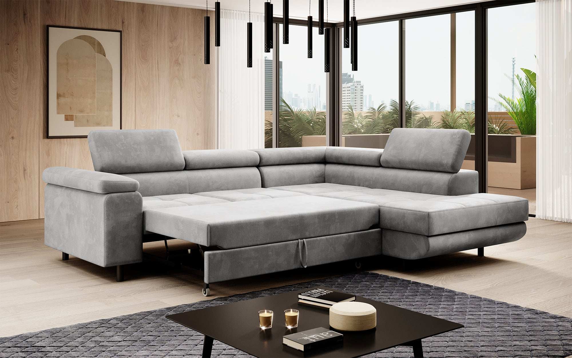 Designer Sofa Costa mit Schlaf - und Klappfunktion aus Samt