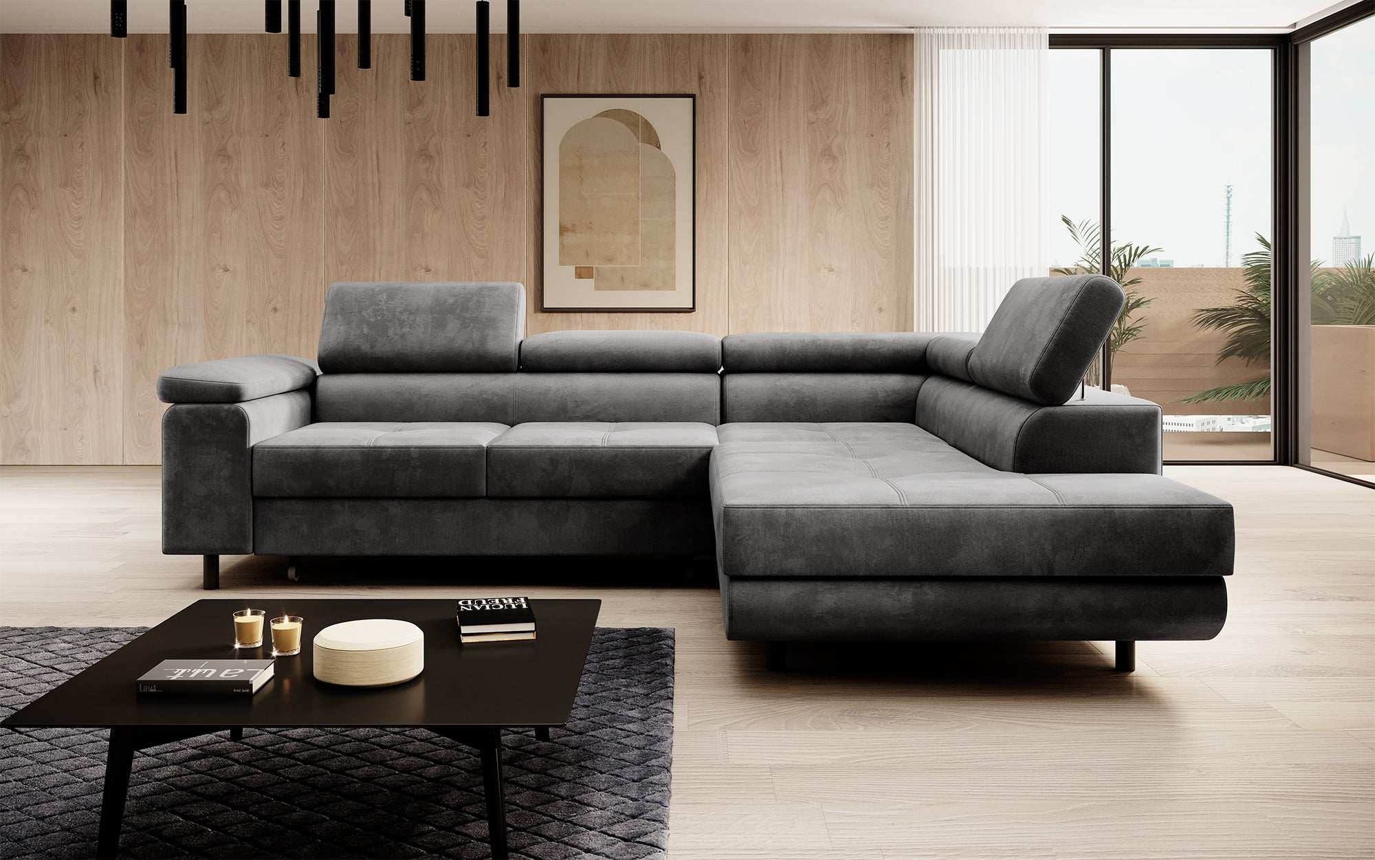 Designer Sofa Costa mit Schlaf - und Klappfunktion aus Samt