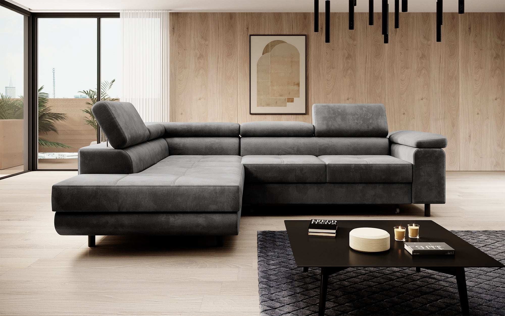 Designer Sofa Costa mit Schlaf - und Klappfunktion aus Samt