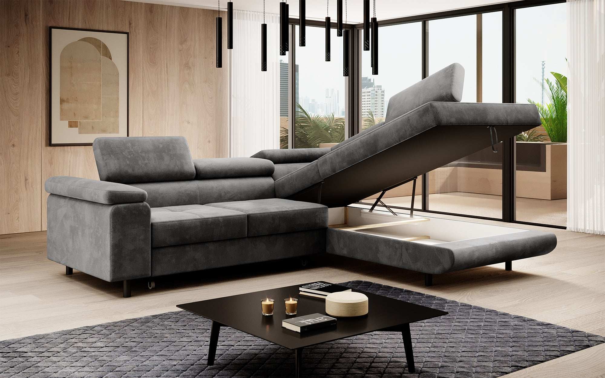 Designer Sofa Costa mit Schlaf - und Klappfunktion aus Samt