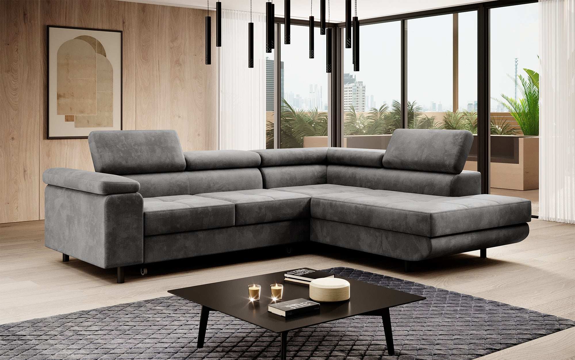 Designer Sofa Costa mit Schlaf - und Klappfunktion aus Samt