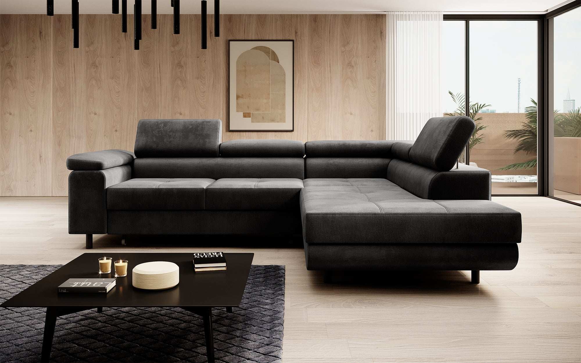 Designer Sofa Costa mit Schlaf - und Klappfunktion aus Samt