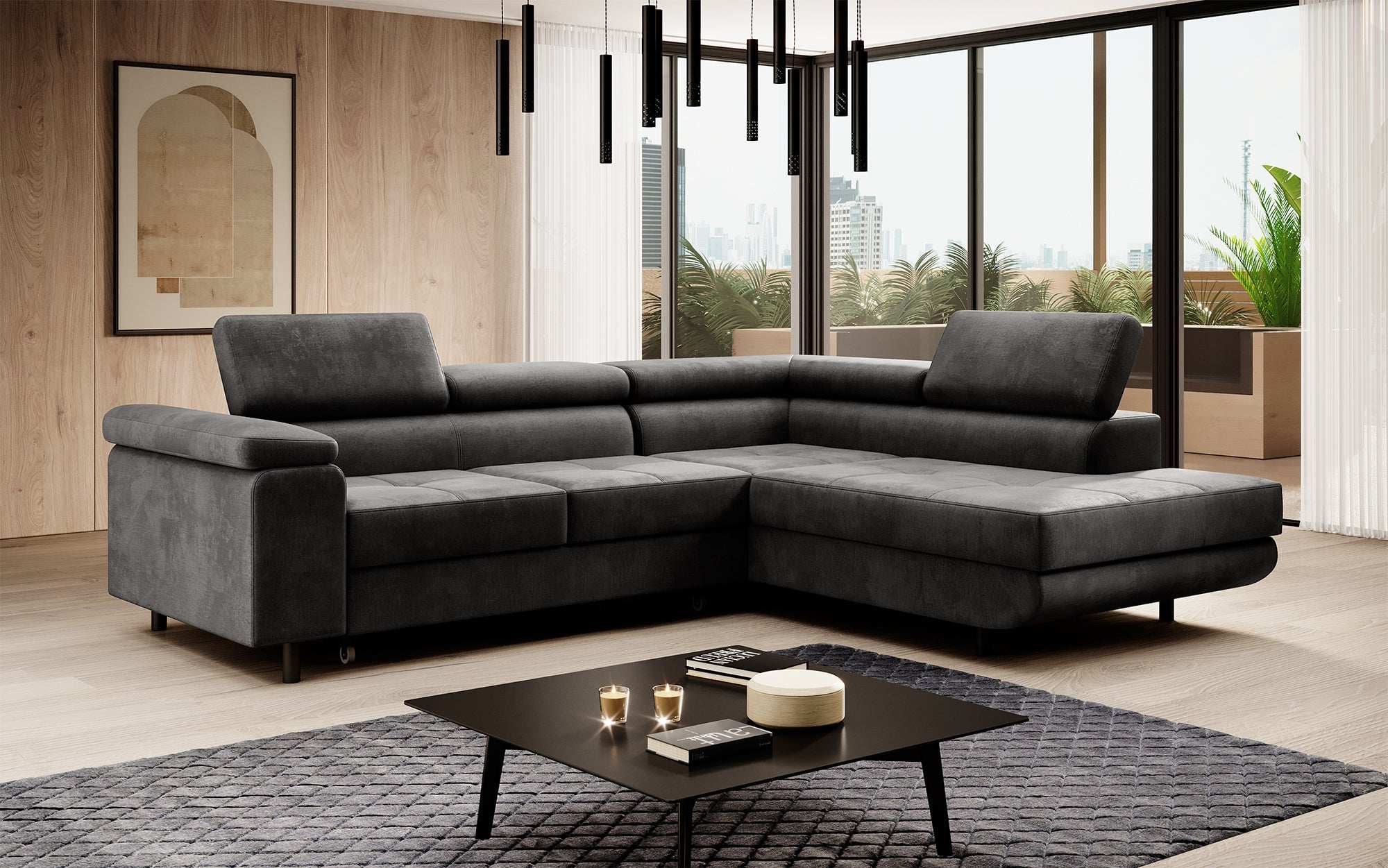 Designer Sofa Costa mit Schlaf - und Klappfunktion aus Samt