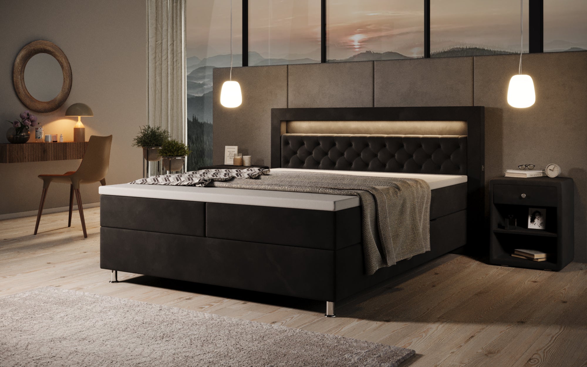 Troy boxspringbed met RGB, USB en opbergruimte