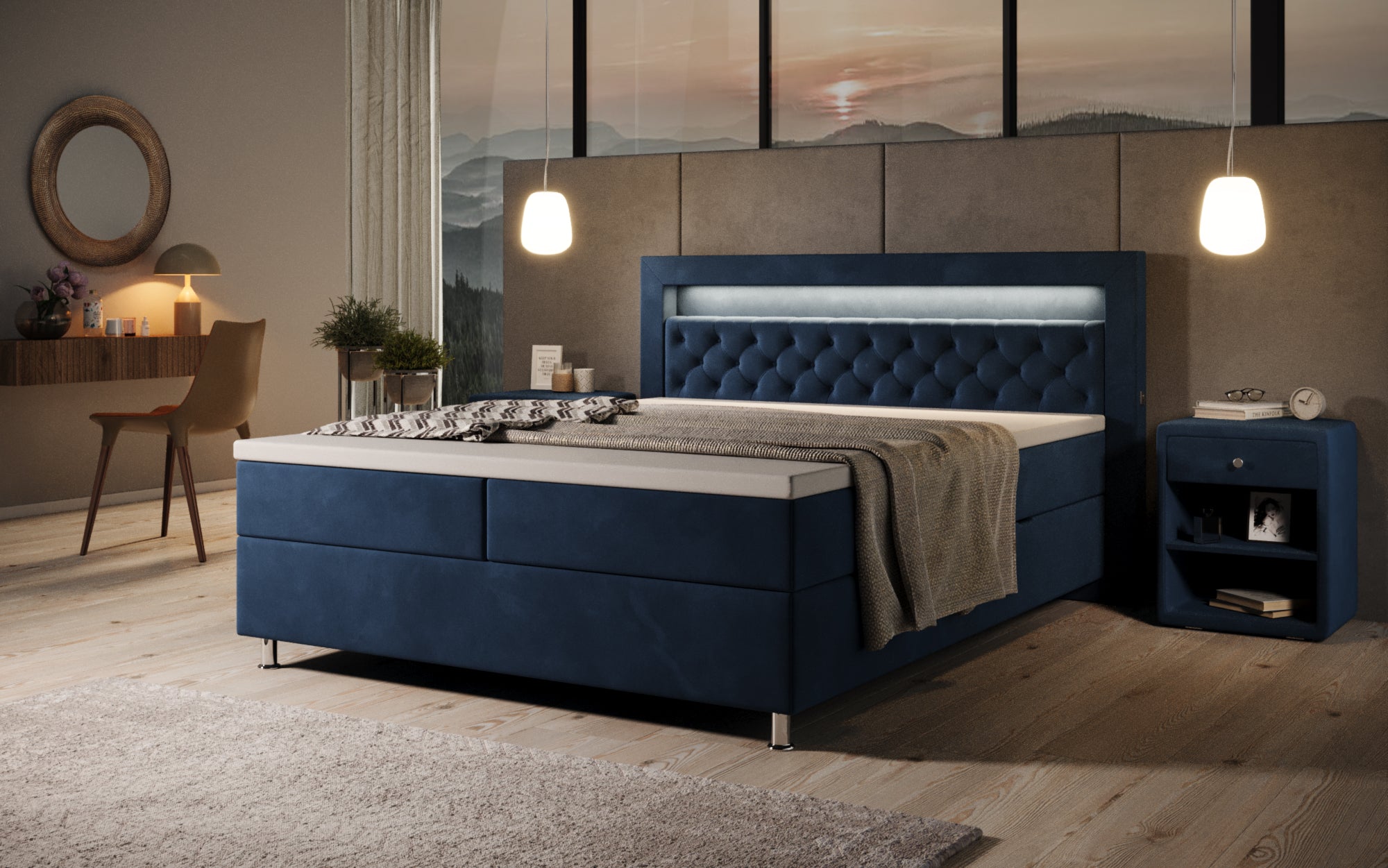 Troy boxspringbed met RGB, USB en opbergruimte