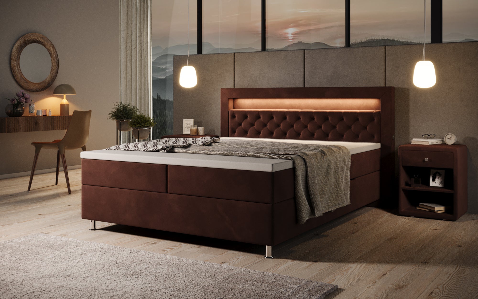 Boxspringbett Troja mit RGB, USB und Stauraum