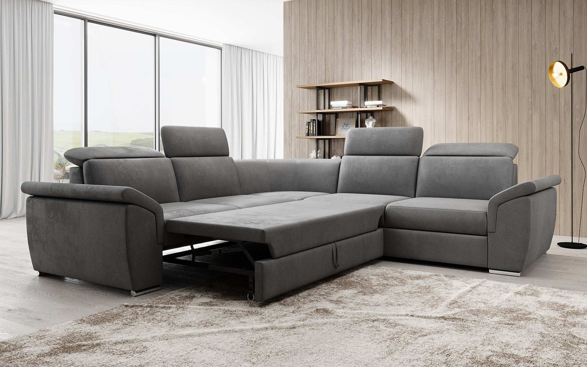 Designer Sofa Fernando mit Schlaffunktion und Stauraum