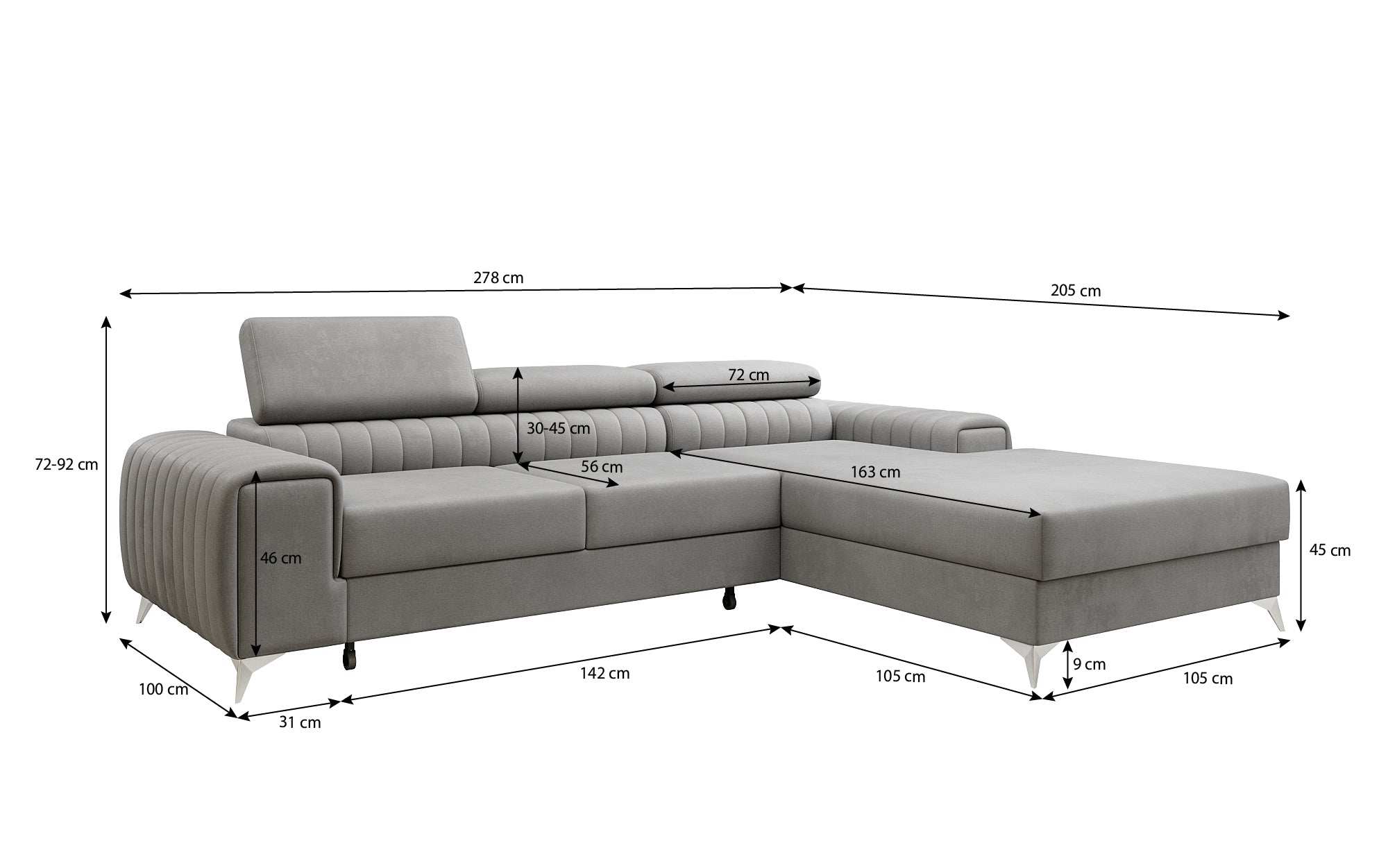 Designer Sofa Melinda mit Schlaf- und Klappfunktion