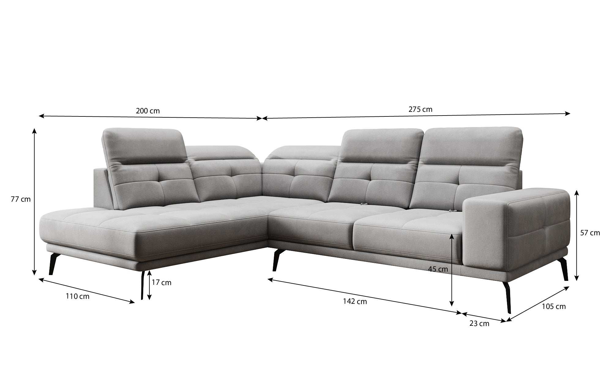 Designer Sofa Isabella mit verstellbarer Kopf- und Rückenlehne