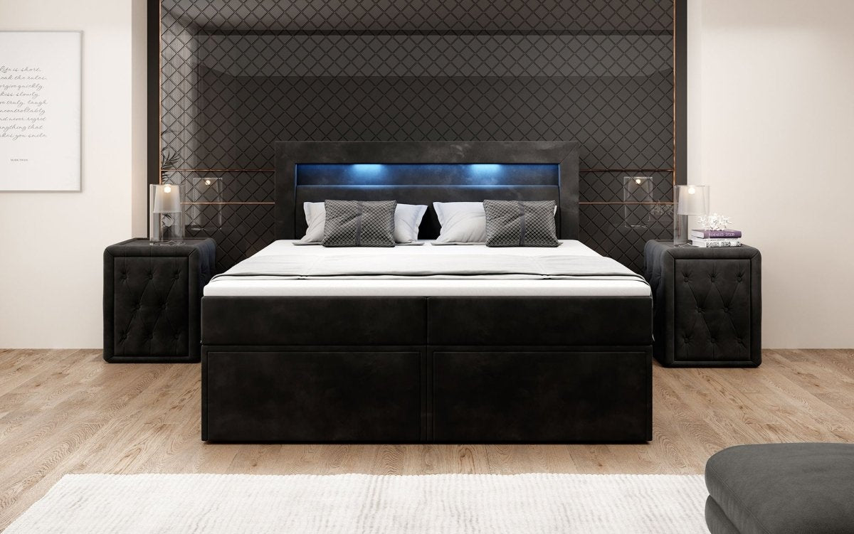 Boxspringbett Amelie mit LED und Stauraum - Luxusbetten24