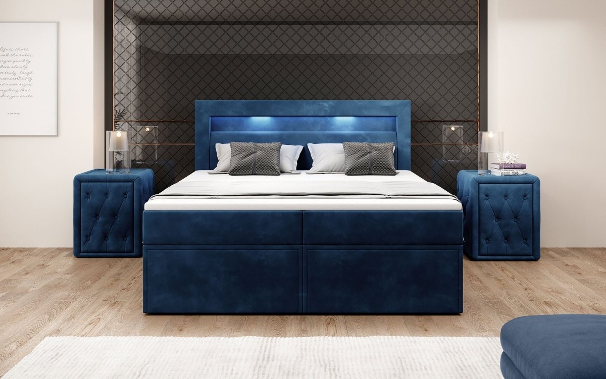 Boxspringbett Amelie mit LED und Stauraum - Luxusbetten24