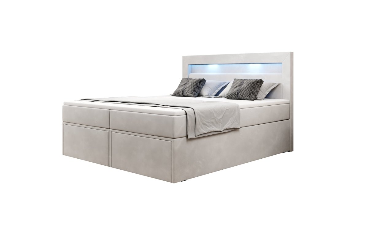 Boxspringbett Amelie mit LED und Stauraum - Luxusbetten24