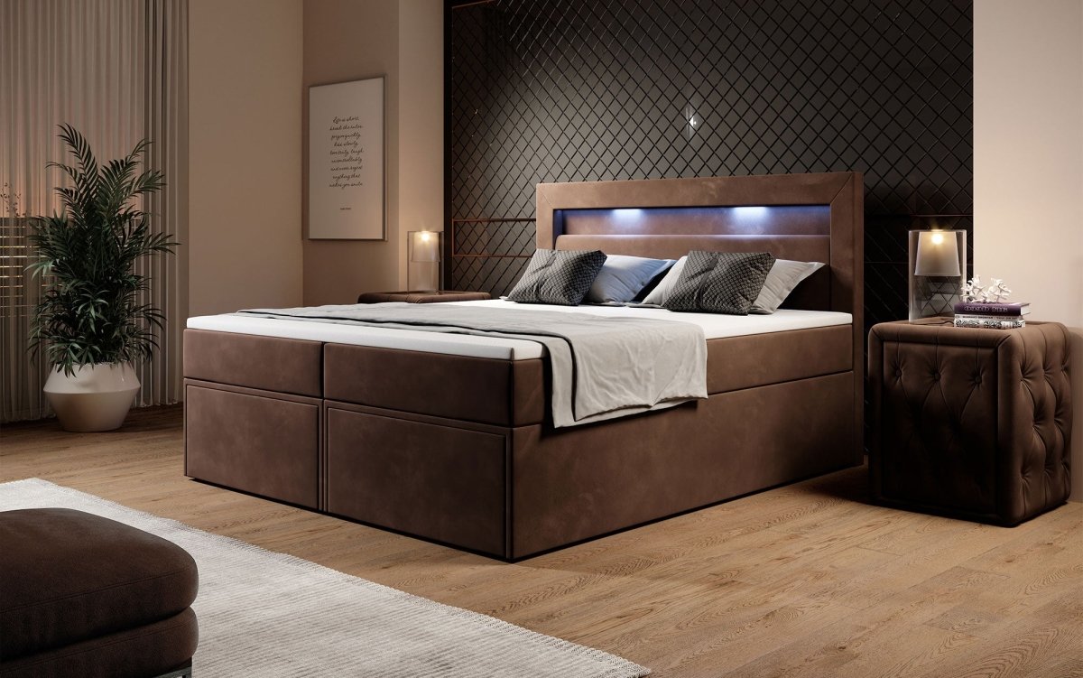 Boxspringbett Amelie mit LED und Stauraum - Luxusbetten24